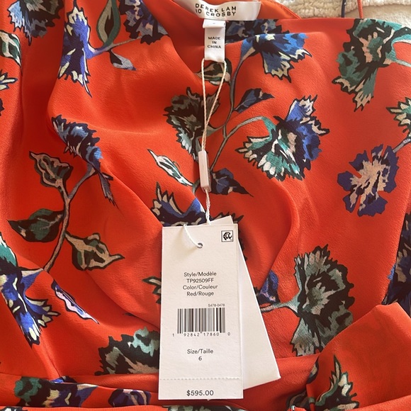 Derek Lam 10 Crosby; one-shoulder 100% silk orange floral dress NWT; size 6 - Picture 8 of 10